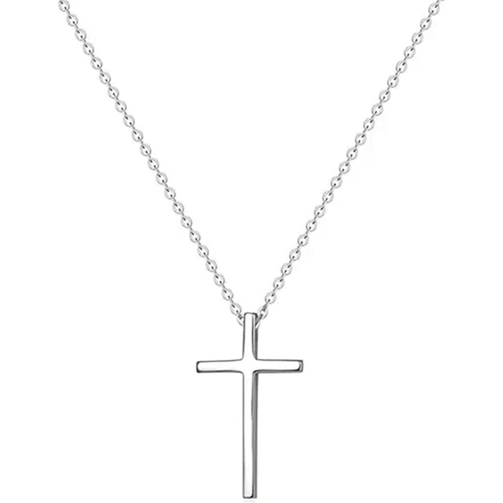 ⚡18K Silver Plated CZ Diamond Cross Necklace for Women Stainless Steel Faith